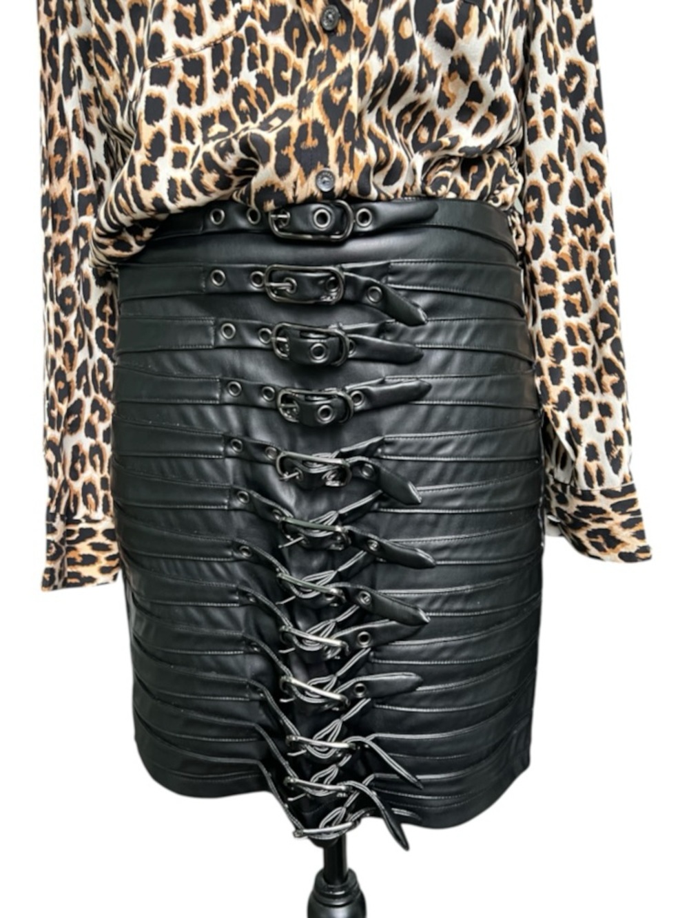 AKIRA Black Faux Leather Lace-Up Panel Mini Skirt